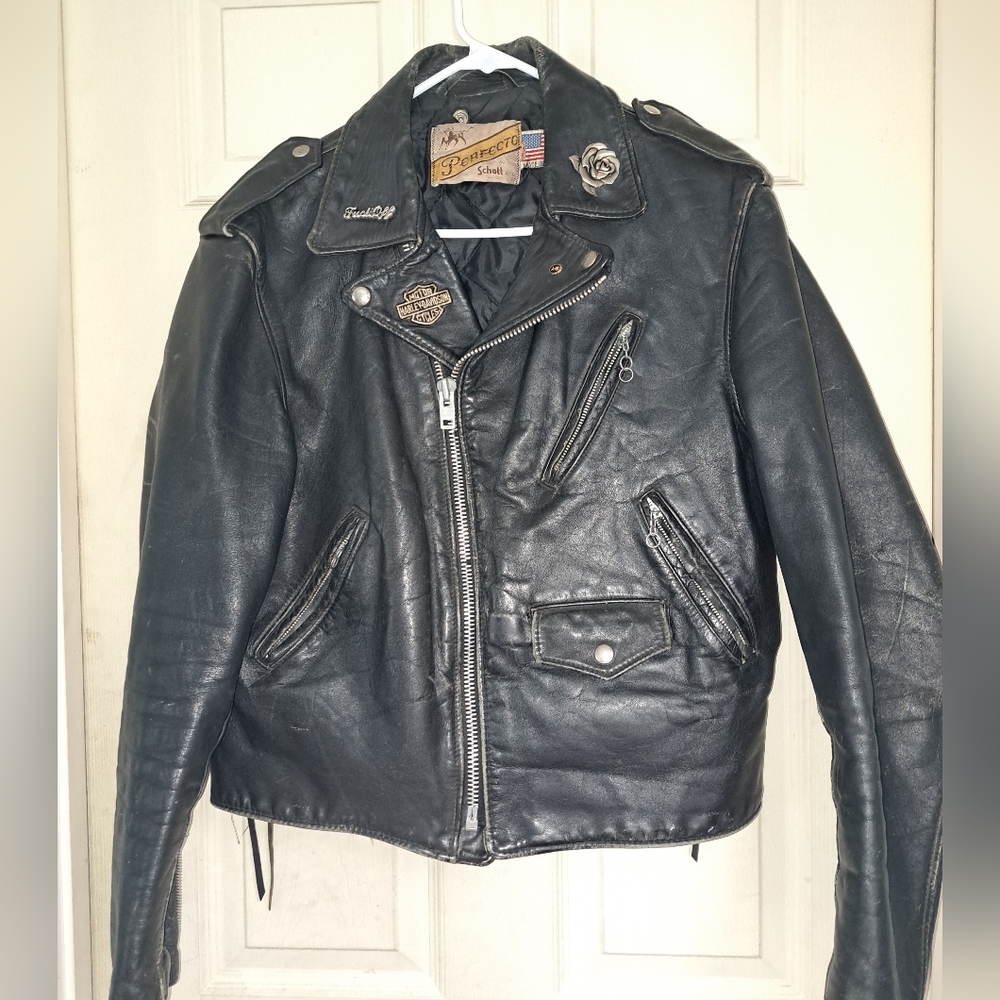 Mens Schott Perfecto black leather motorcycle jacket